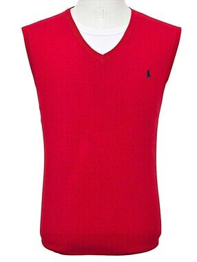Polo Ralph Lauren Men's L Red Pima Cotton V-Neck Sweater Vest Pony Taiwan